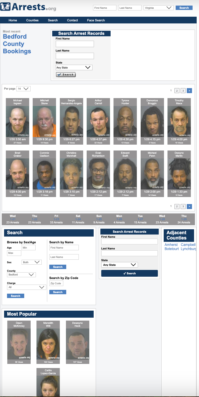 Arrests Org Bedford VA